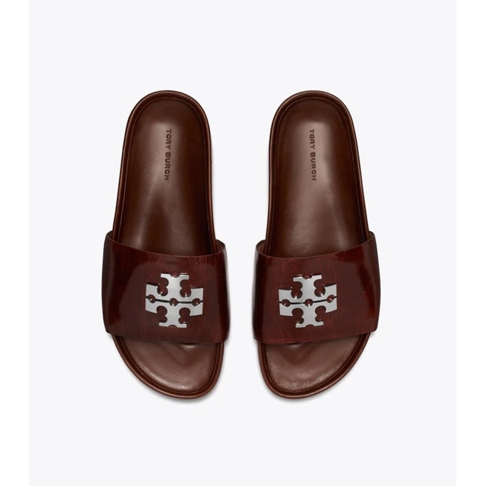 Tory Burch Charlie Sport Slide Womens 8.5 Papaya Seed Leather luxury sandals